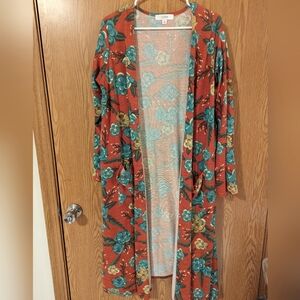 LulaRoe Sarah, X-Large, Seafoam Green, Sand, reddish Orange Floral